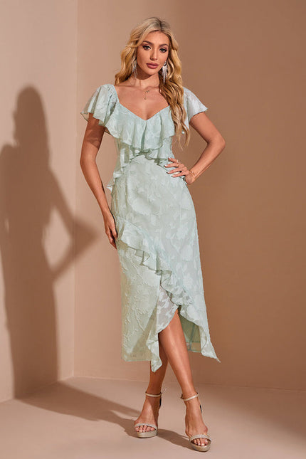 Robe Pastel Verte À Volants Midi