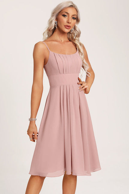 Robe Pastel Rose Mousseline Longueur Genou - gallery 3