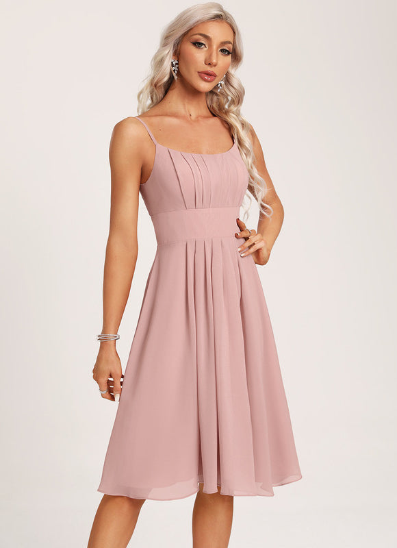 Robe Pastel Rose Mousseline Longueur Genou - gallery 3