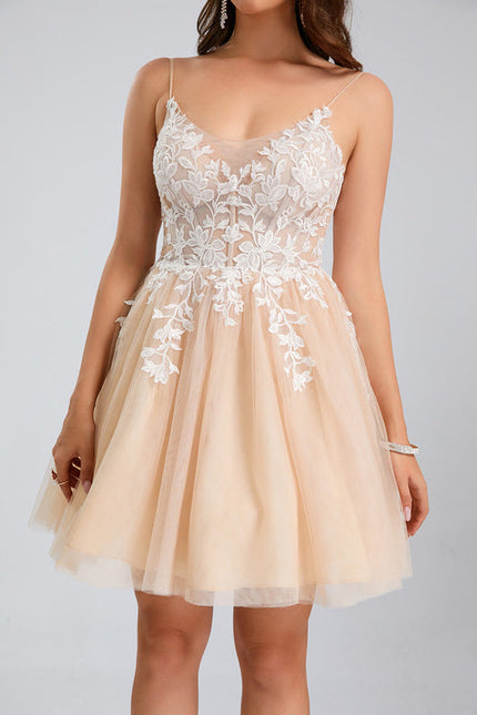 Robe Pastel Rose Col V Tulle Dentelle - gallery 1