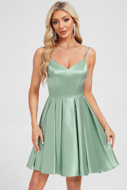 Robe Pastel Verte Satin Trapèze Avec Nœud - gallery 1