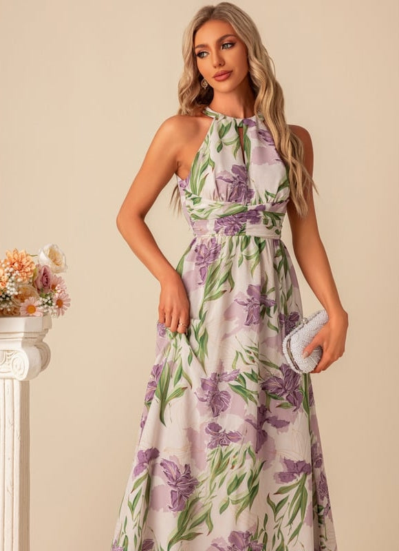 Robe Pastel Florale Licou Blanc Maxi - gallery 2