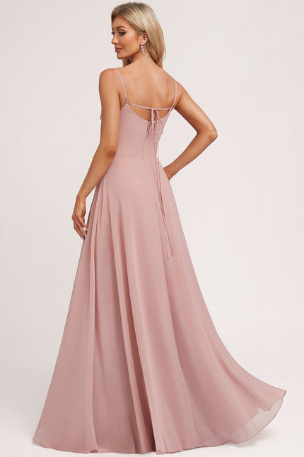 Robe Pastel Rose Décolleté Longue Avec Volants - gallery 1