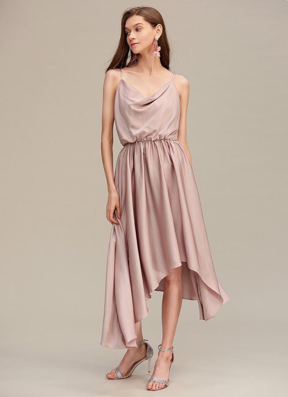 Robe Pastel Beige Col Bénitier Asymétrique - gallery 1