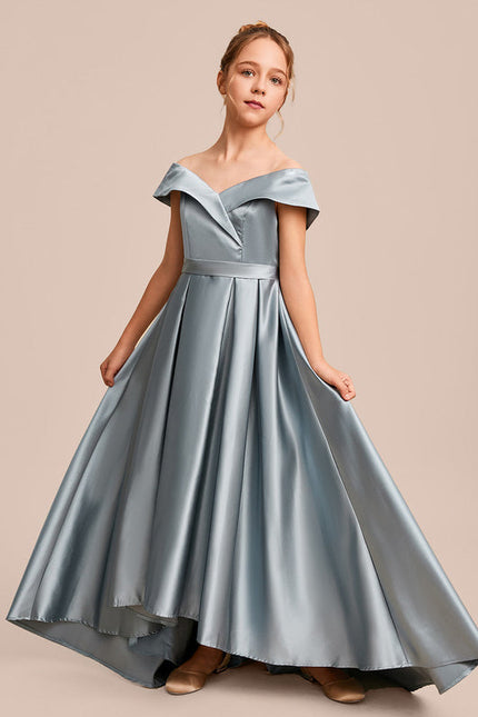 Robe Pastel Satin Bleu Émeraude Junior - gallery 2
