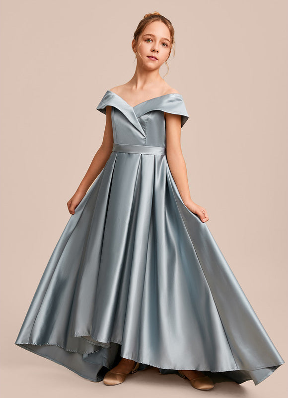 Robe Pastel Satin Bleu Émeraude Junior - gallery 2