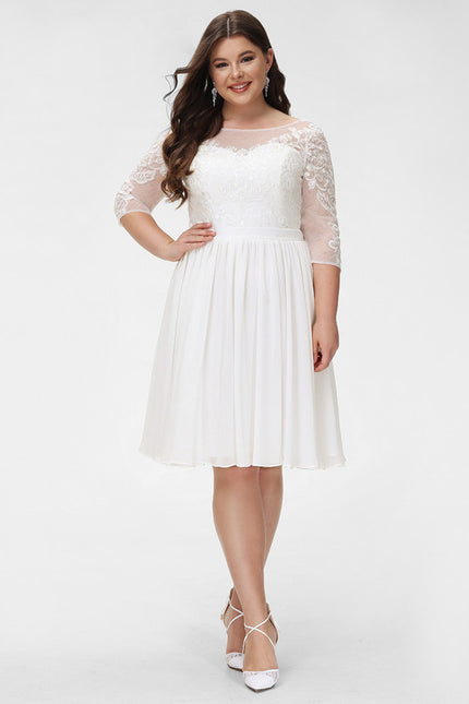 Robe Pastel Blanche Dentelle Mousseline Genou - gallery 5