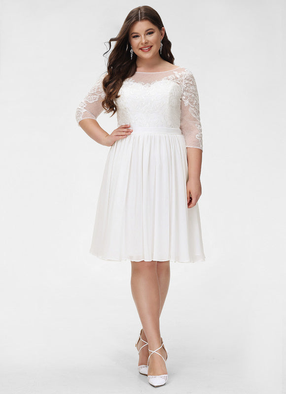 Robe Pastel Blanche Dentelle Mousseline Genou - gallery 5