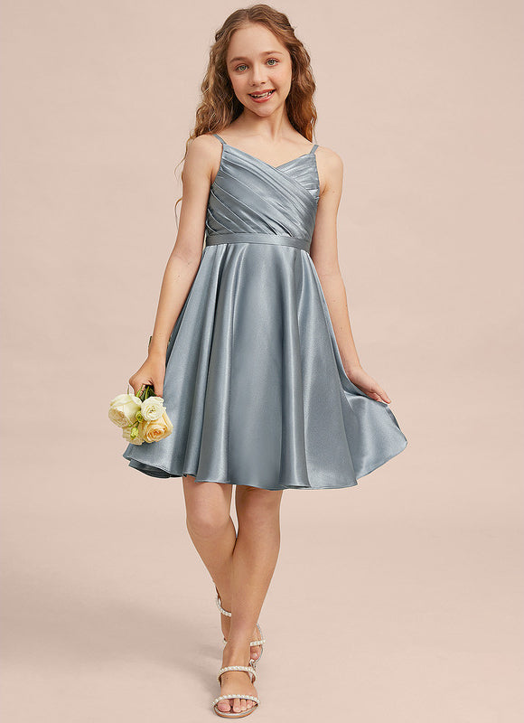 Robe Pastel Bleu Satin Trapèze Junior - gallery 2