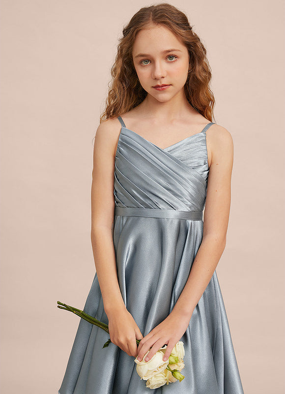 Robe Pastel Bleu Satin Trapèze Junior - gallery 3
