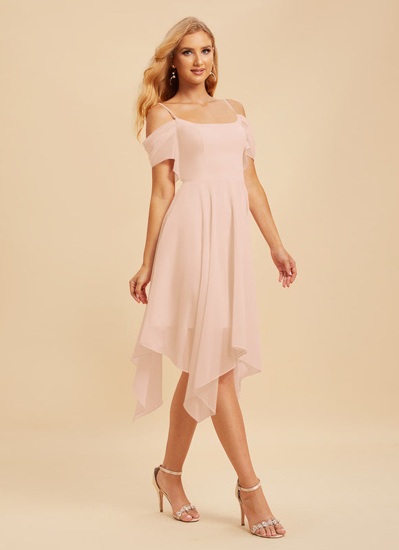Robe Pastel Rose Trapèze Mousseline À Volants - gallery 3