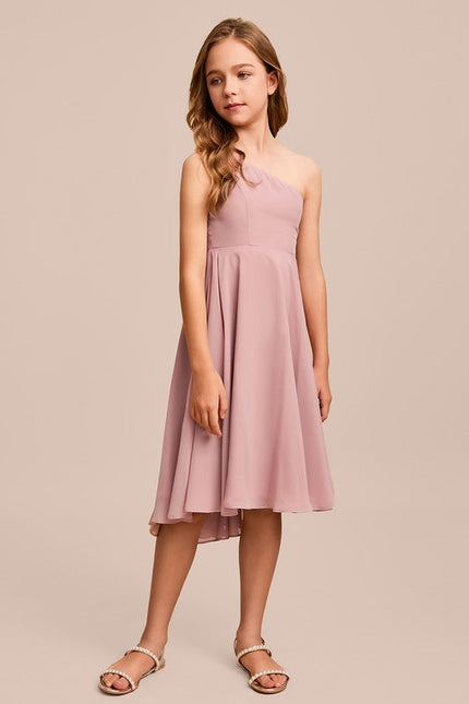 Robe Pastel Rose Décolleté Asymétrique Junior - gallery 2