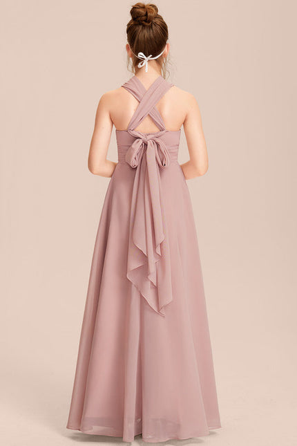 Robe Pastel Rose Décolleté Asymétrique Junior - gallery 4