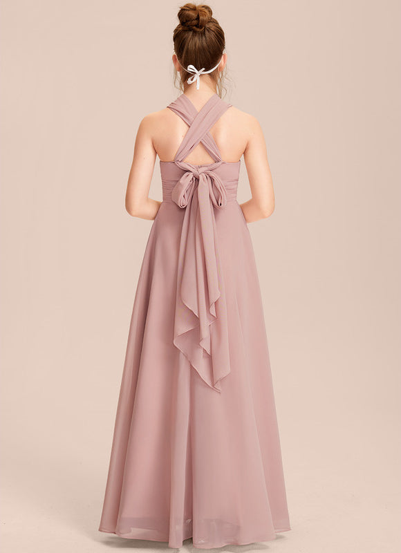 Robe Pastel Rose Décolleté Asymétrique Junior - gallery 4