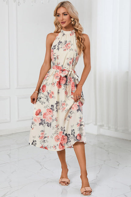 Robe Pastel Verte Imprimée Fleuri Midi - gallery 2