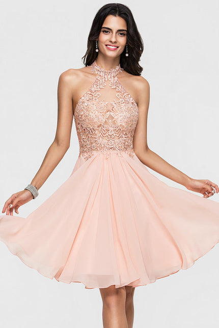 Robe Pastel Rose Trapèze Mousseline Perles
