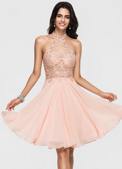 Robe Pastel Rose Trapèze Mousseline Perles