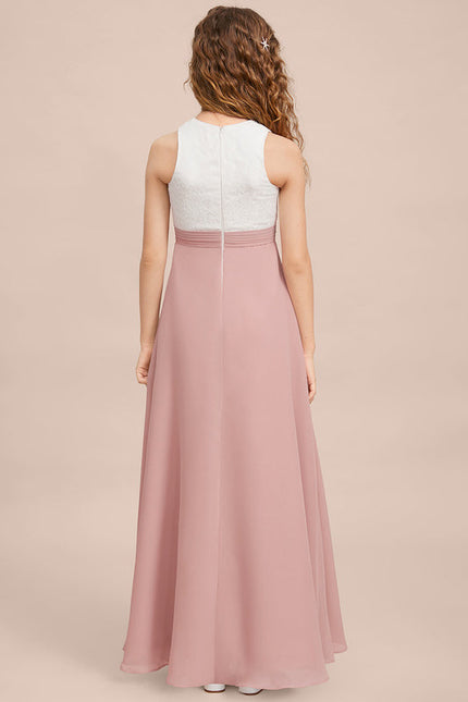 Robe Pastel Rose Demoiselle D'Honneur Col Rond - gallery 6