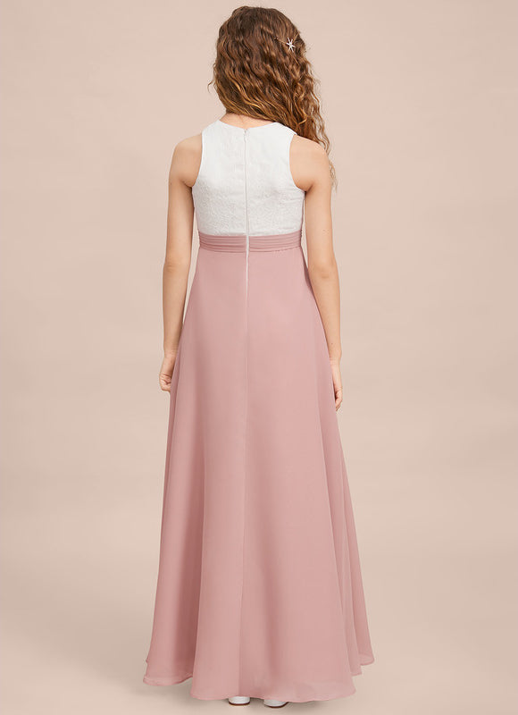 Robe Pastel Rose Demoiselle D'Honneur Col Rond - gallery 6