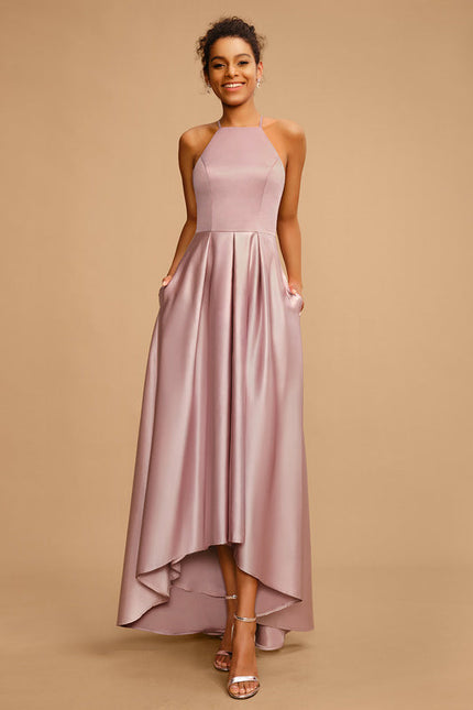 Robe Pastel Rose Satin Trapèze Élégante - gallery 1