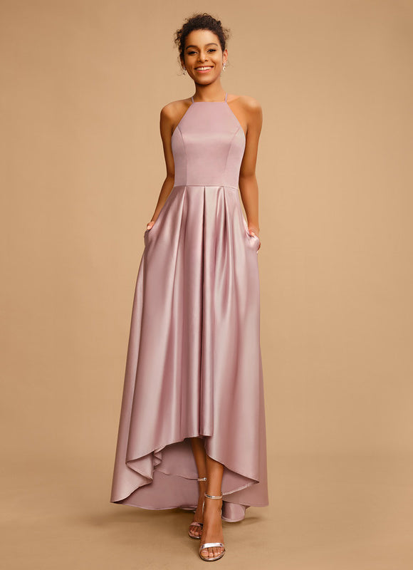 Robe Pastel Rose Satin Trapèze Élégante - gallery 1