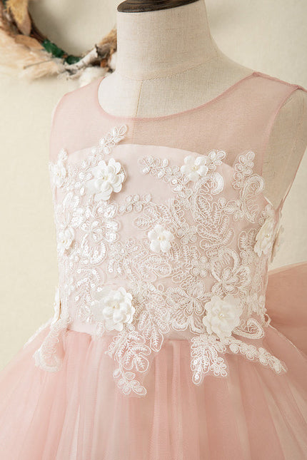 Robe Pastel Rose Fille Mariage Avec Nœud - gallery 3