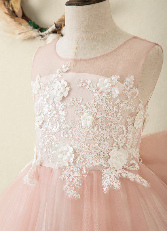 Robe Pastel Rose Fille Mariage Avec Nœud - gallery 3