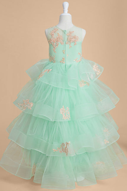 Robe Pastel Fille Turquoise Princesse Tulle - gallery 4