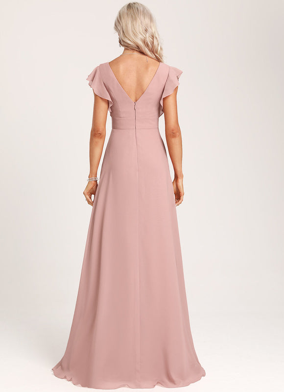 Robe Pastel Bleu Poussiéreux Poudré Demoiselle D'Honneur Élégante - gallery 4