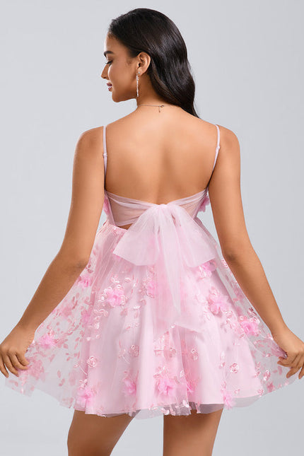 Robe Pastel Rose Mini Dentelle Fleurs - gallery 5