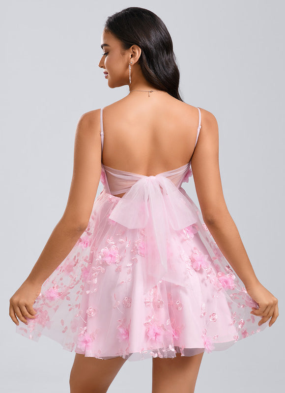 Robe Pastel Rose Mini Dentelle Fleurs - gallery 5