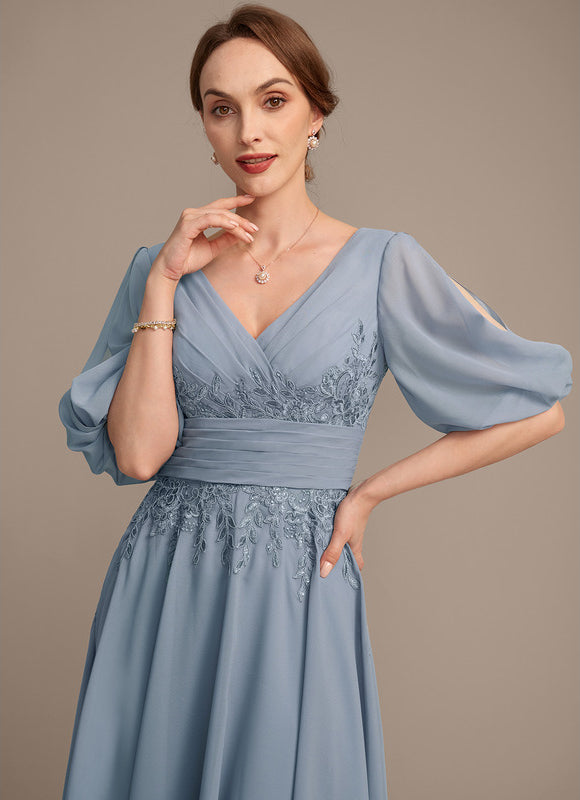 Robe Pastel Bleu Col V Longueur Mollet - gallery 1