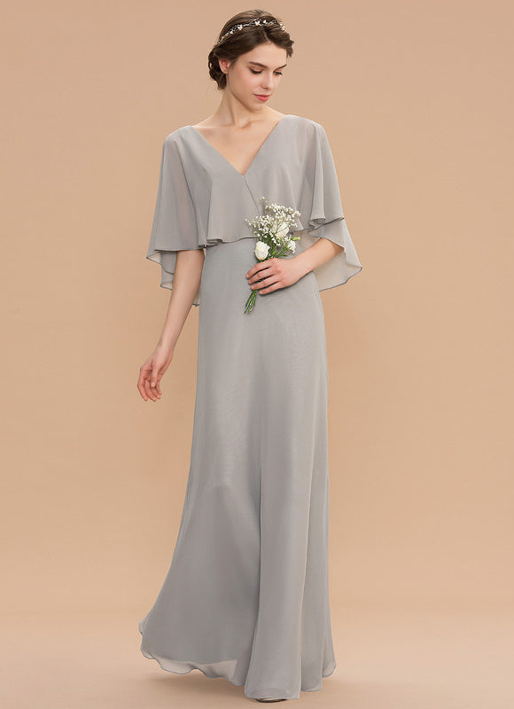 Robe Pastel Gris Trapèze Col V Long - gallery 3