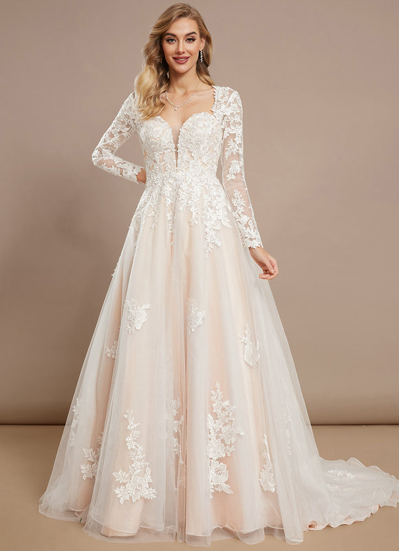 Robe Pastel Blanche Col V Traîne Tulle