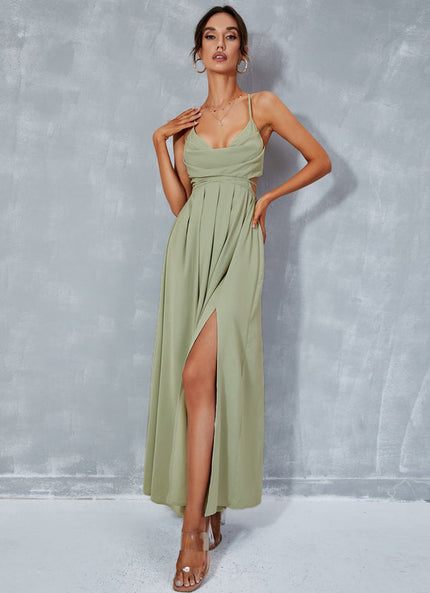 Robe Pastel Vert Mousse Plissée Maxi