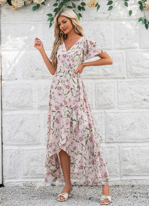 Robe Pastel Fleurie Blanche À Volants - gallery 2