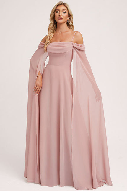 Robe Pastel Rose Décolleté Longue Avec Volants - gallery 2
