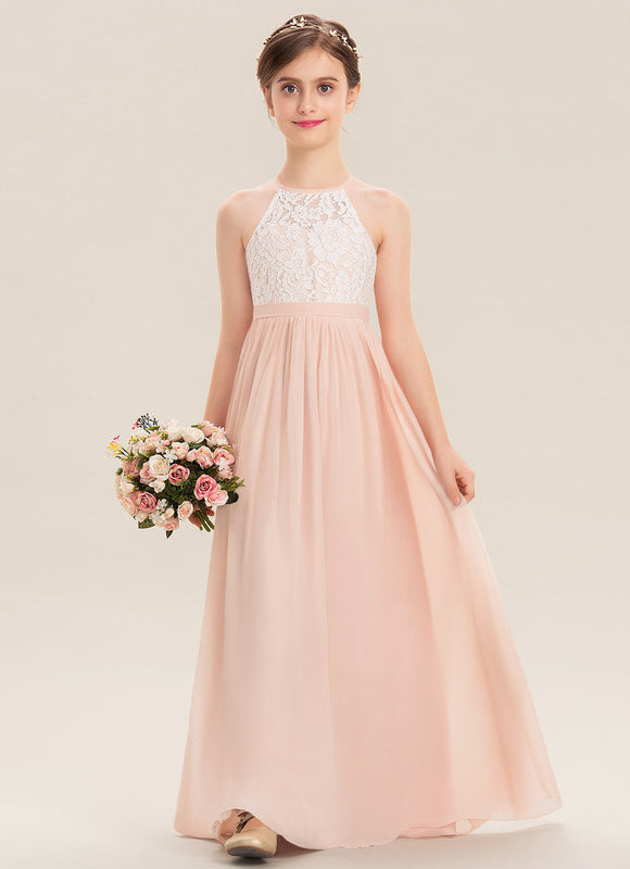 Robe Pastel Rose Col Rond Mousseline - gallery 1
