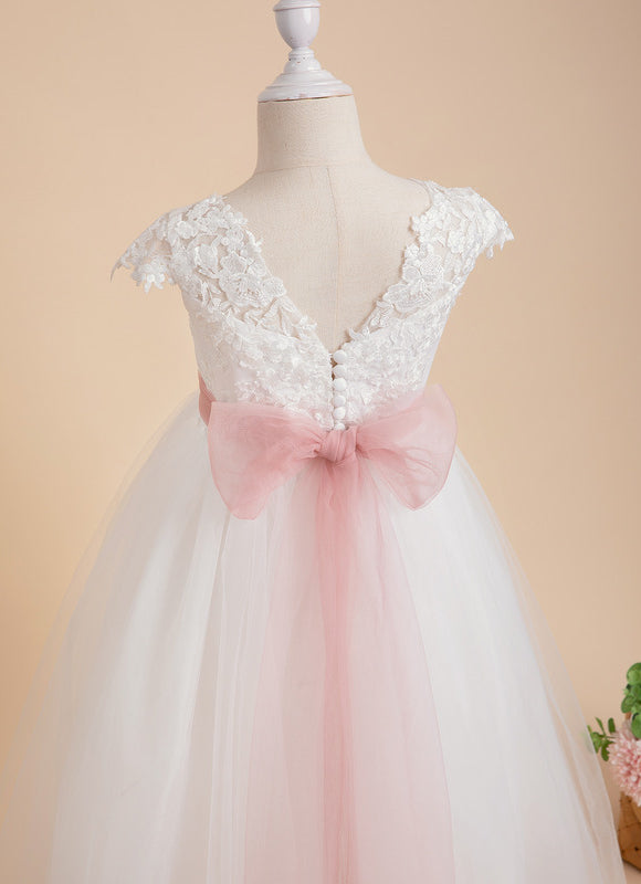 Robe Pastel Blanche Avec Ceinture Rose - gallery 3