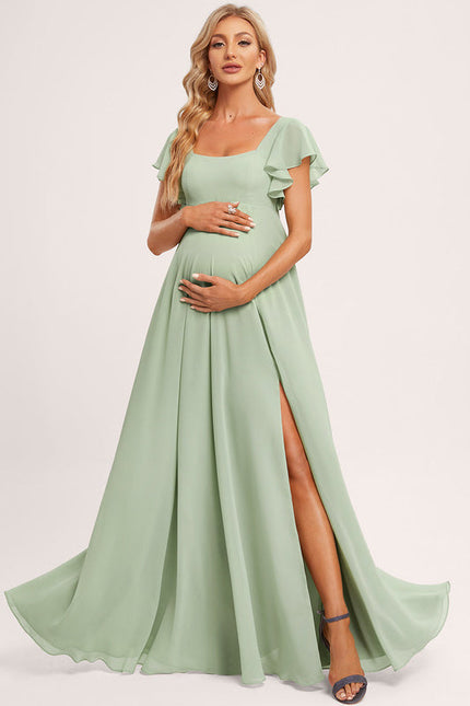Robe Pastel Verte Demoiselle D'Honneur Volants - gallery 4