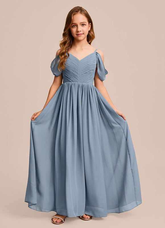 Robe Pastel Bleu Décolleté Épaules Ras Du Sol - gallery 3
