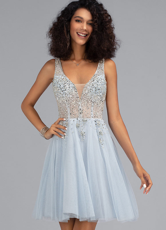 Robe Pastel Bleu Ciel Paillettes Et Tulle - gallery 3