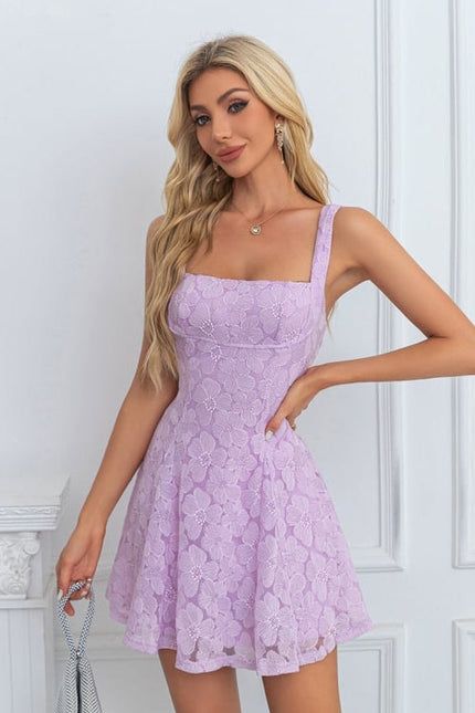Robe Pastel Mini Lilas À Dentelle - gallery 1