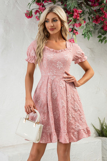 Robe Pastel Rose Fleurs À Volants - gallery 4