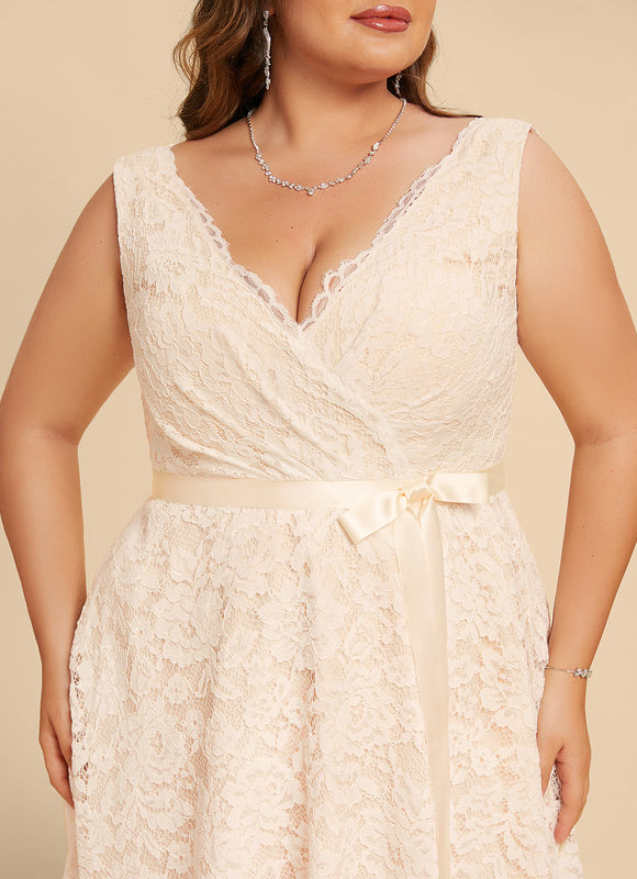 Robe Pastel Écru Dentelle Col V Trapèze - gallery 9