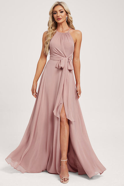Robe Pastel Rose Décolleté Licou Longue - gallery 2