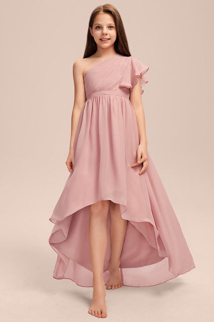 Robe Pastel Rose Décolleté Asymétrique Junior