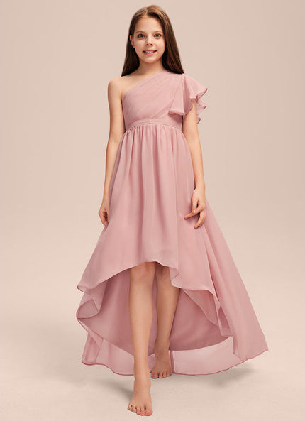 Robe Pastel Rose Décolleté Asymétrique Junior