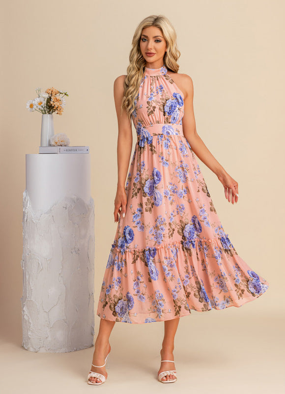 Robe Pastel Bleu Fleuri À Volants - gallery 9