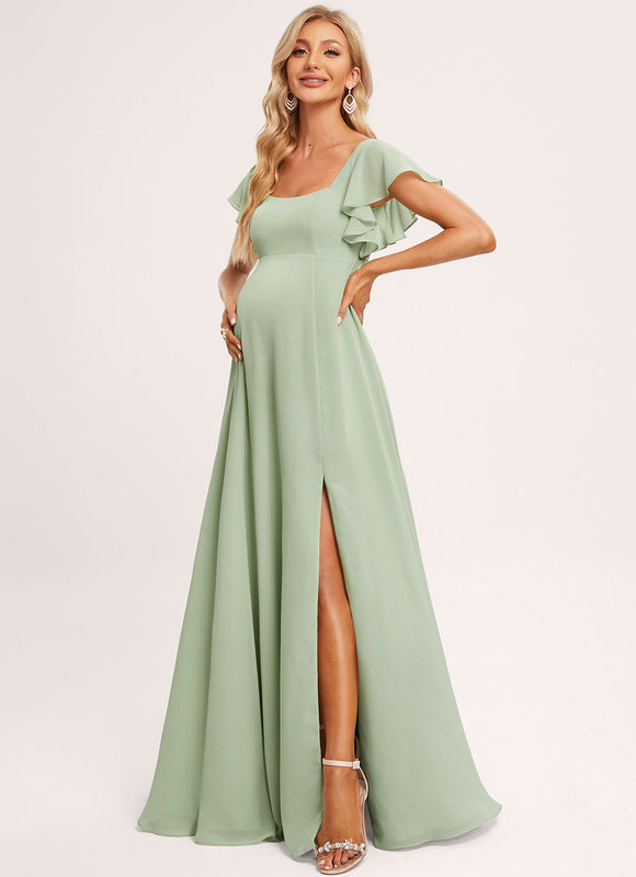 Robe Pastel Verte Demoiselle D'Honneur Volants - gallery 2